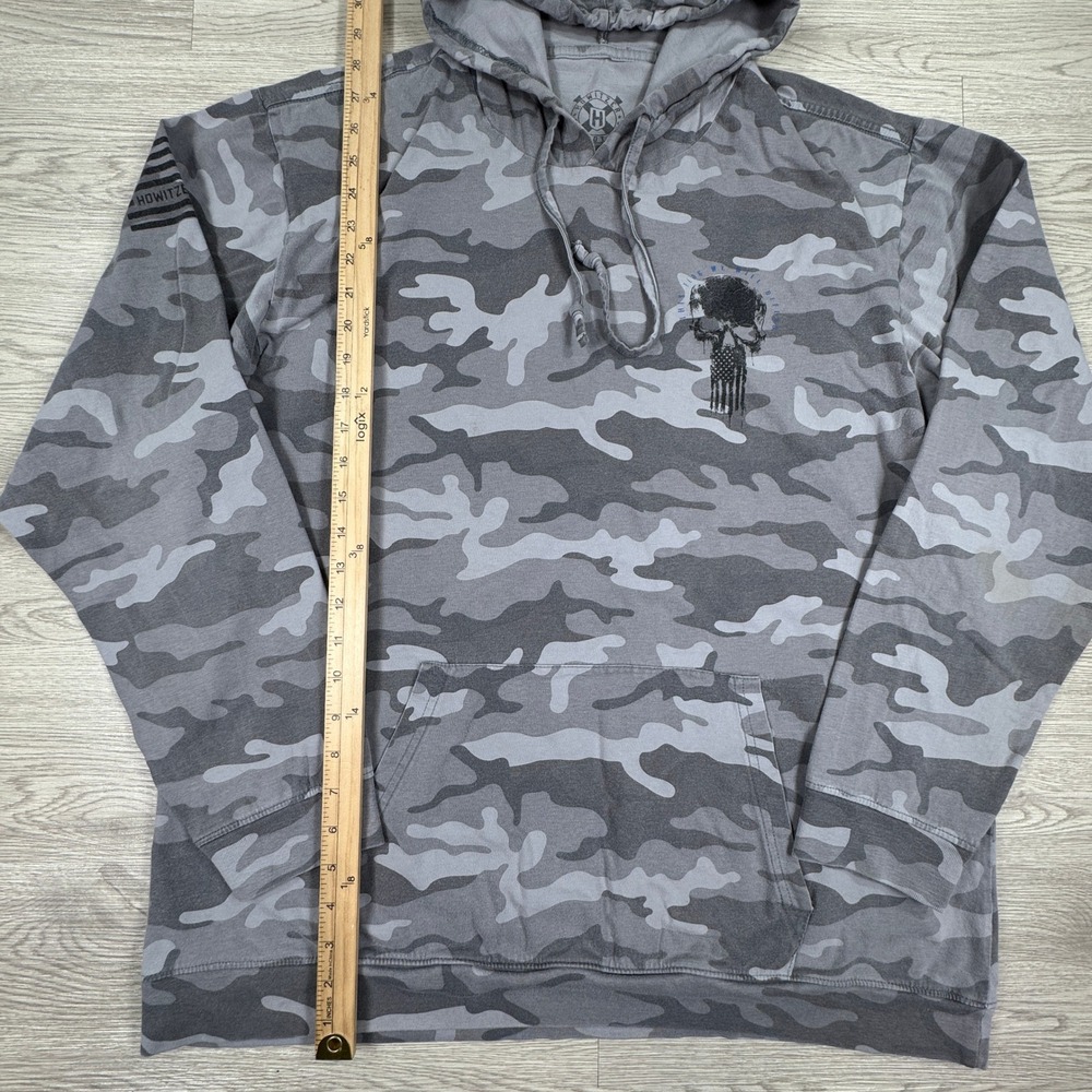 Howitzer Men's Hoodie Grey Camo 2XL Skull Flag Graphic Patriot Mfg Pullover - Picture 3 of 10